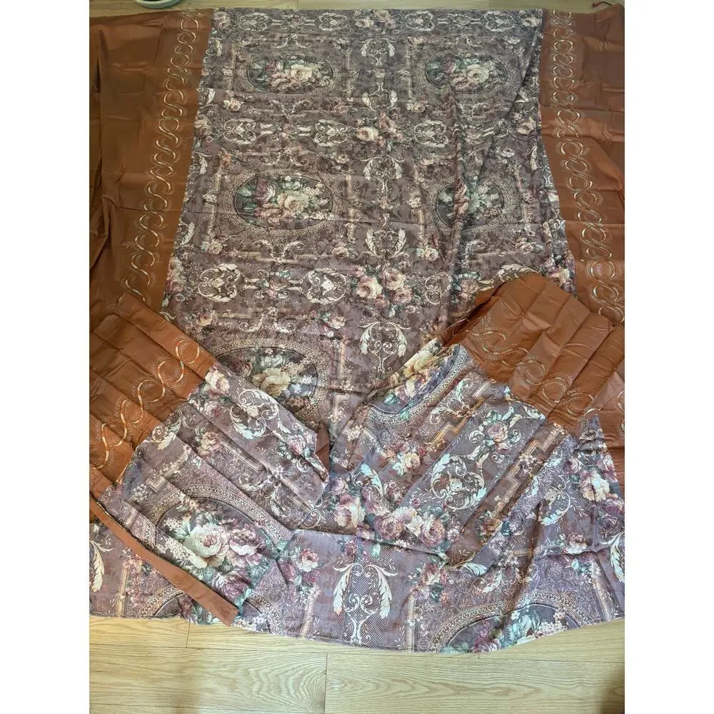 Vintage Queen Size Flat Sheet and 2 Pillowcases Set